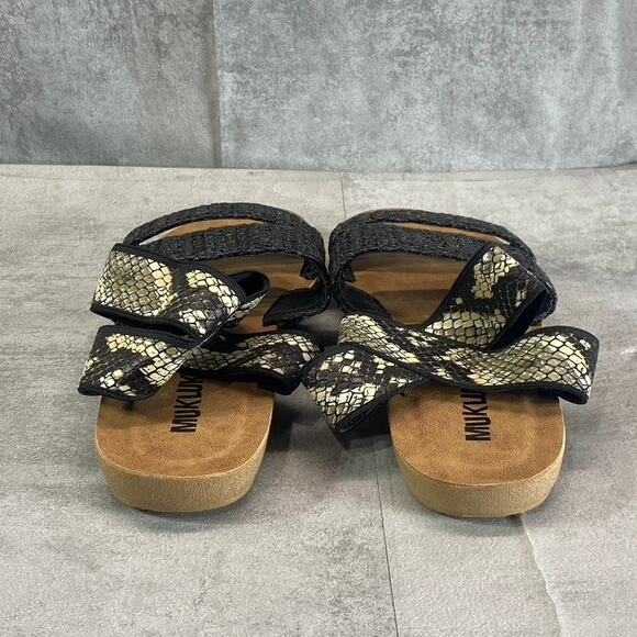 MUK LUKS Women's Black Snake Embossed About Me Ankle-Strap Slide Sandals SZ 7 - Picture 6 of 11